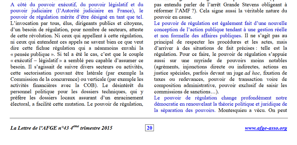 Le pouvoir de régulation (in La lettre de l'AFGE n° 43 / PJ)